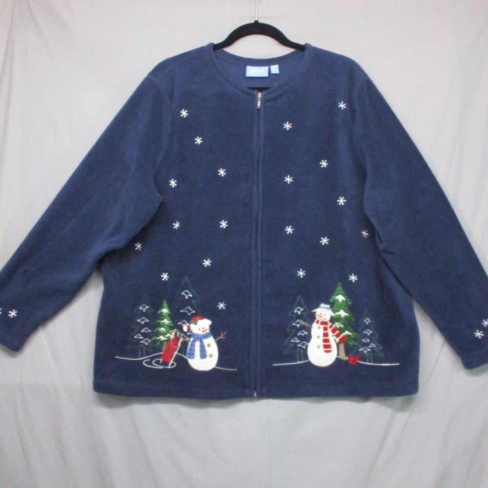 Croft & Borrow Sport Christmas Theme Fleece Full Zip Sweater Blue Size | 1X - Picture 2 of 12